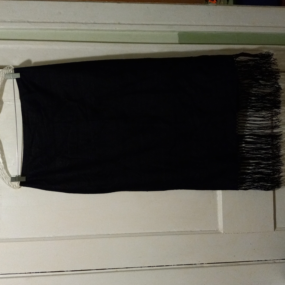 Maggie L, 100% Silk Skirt, Blk, Sz 10, Ankle Length, Long Fringe Like New